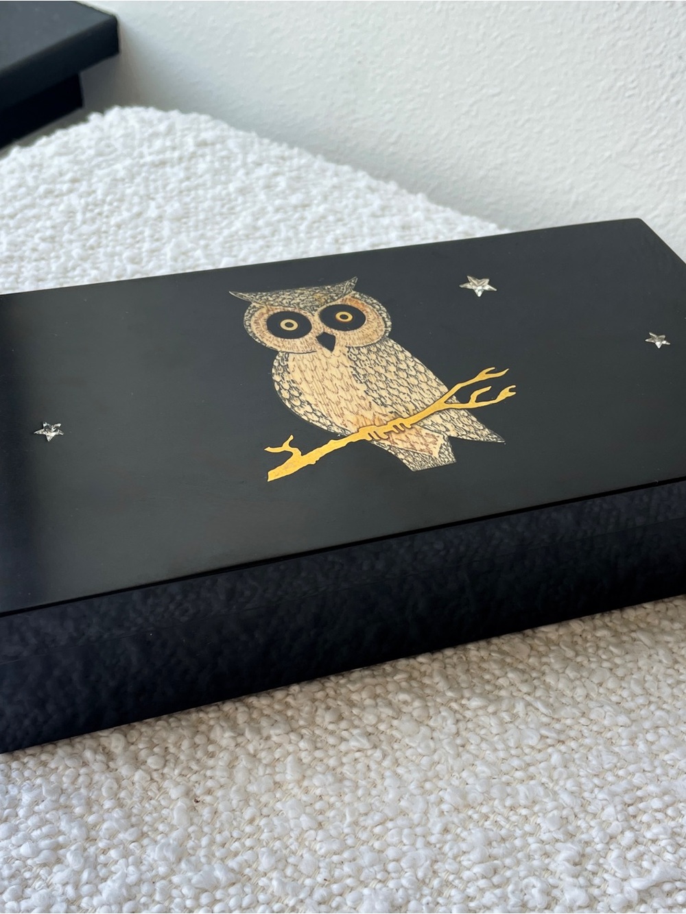 Vintage Black Lacquer Couroc of Monterey Jewelry Box🦉✨